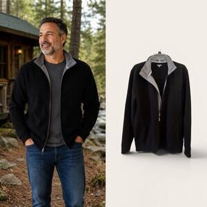 Toad&Co Men’s Large Full Zip Sweater Fleece Jacket Black Gray Heavyweight Casual